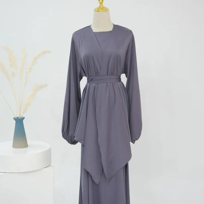 2-teiliges Saudi-Arabien muslimisches Damen-Abaya-Kleid aus Satin für Damen, Islam, Dubai, Urlaub, bescheidene Kleidung, 2024, elegante türkische Robe