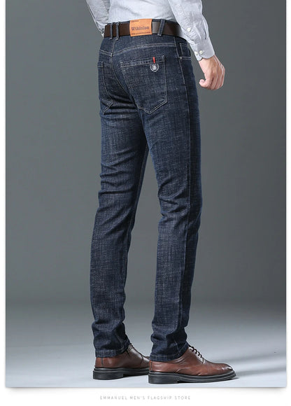 Male  All-match Brand Trousers Four Season Men's High Quality Jeans  Business Casual High Waist Denim Pants Simplicity Cool