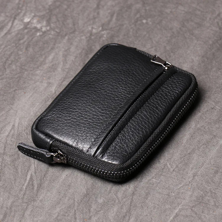 Genuine Leather Suitable for Men Women Pocket Wallets Mini Zipper Small Purses Retro Key Holder Money Bag Coin Change Purse.