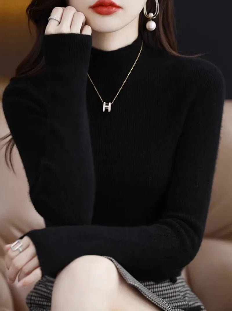 Solide Hälfte Rollkragen Stricken Pullover Frauen Herbst Winter Koreanische Langarm Pullover Mode Alle Spiel Dicke Warme Dünne Jumper Neue.