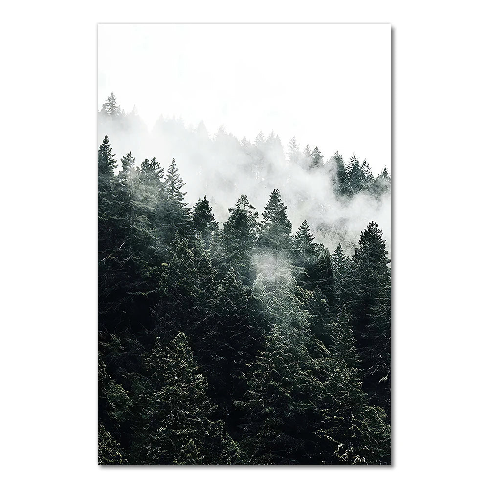 Mountain Wall Posters Fog Forest Canvas Painting Natural Landscape Poster Nordic Wall Pictures For Living Room Home Decoration