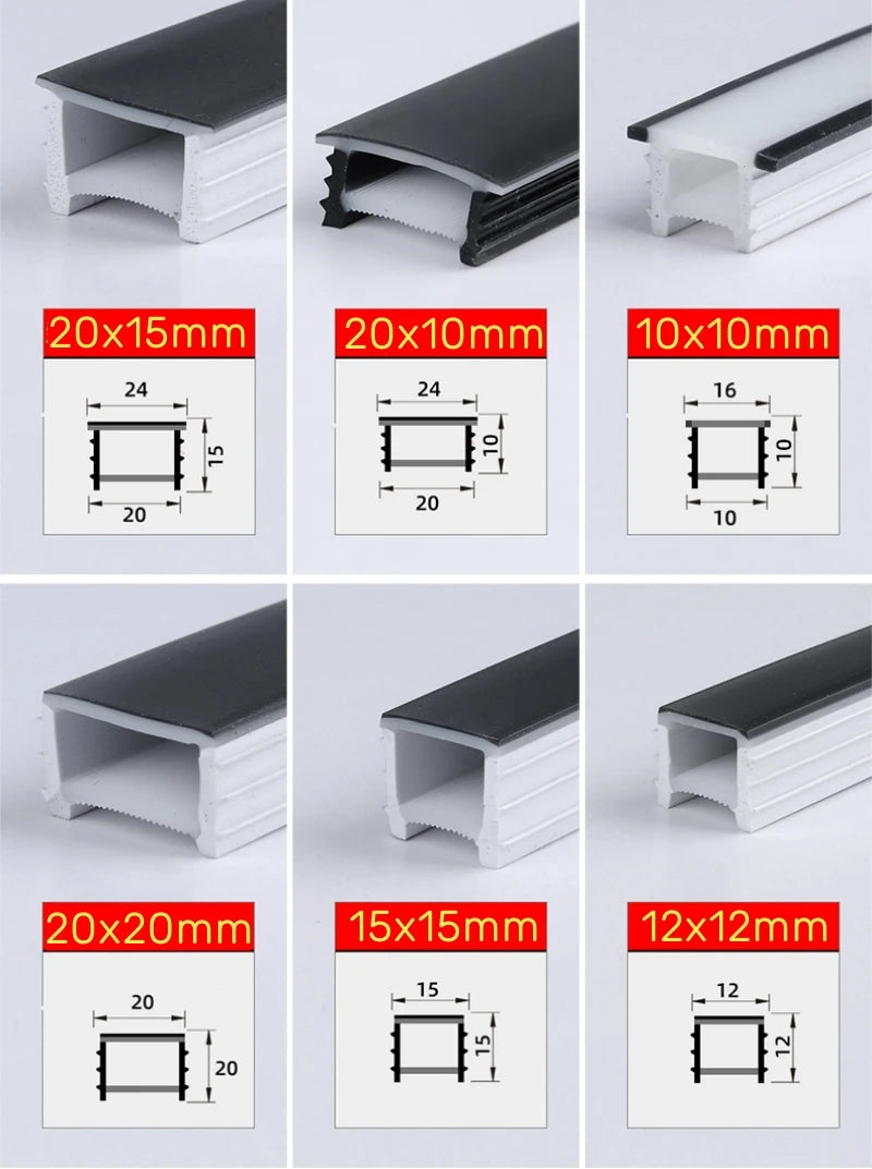 Recessed Black Silicone Tube LED Neon Light Flexible Rope Channel Diffuser WS2811 WS2812B Outdoor Waterproof Ribbon Strip Lights.