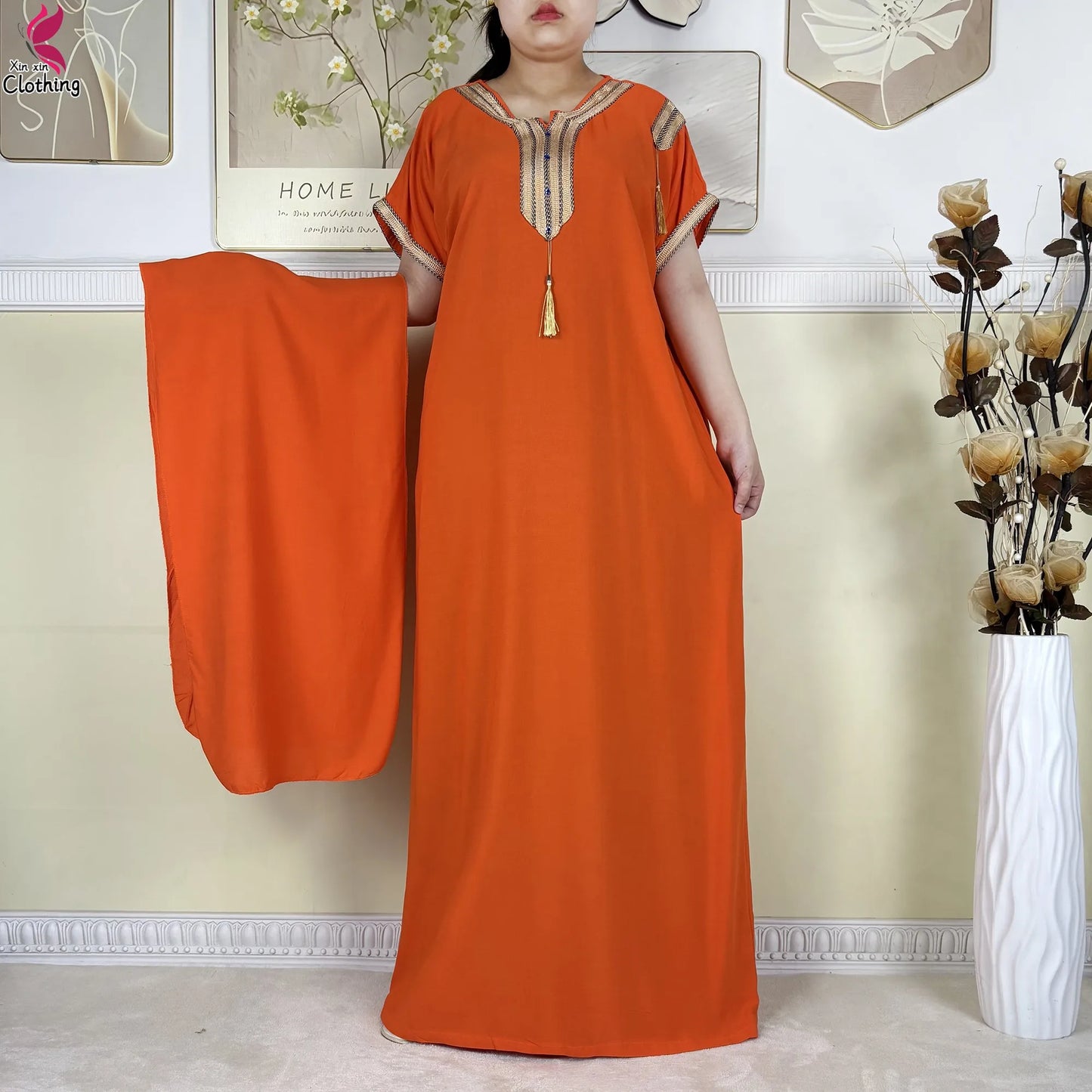 2025 Muslim Caftan Short Sleeve Dress Solid Cotton Summer Abaya African Traditional Dresses Islam for Women Casual Clothing