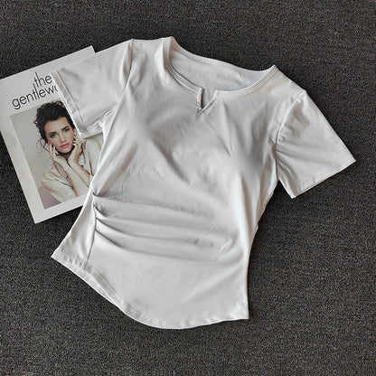 Women's  Sports Shirts Yoga Short-sleeved T-shirt Padded Tight Training T-Shirt Breathable Quick-dry Running T-Shirt Fitness Top.