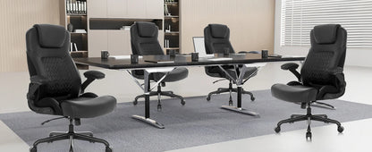 Ralex-Stuhl Ergonomischer Bürostuhl mit 200 kg Tragkraft, PU-Leder-Schreibtischstuhl mit Lordosenstütze und hochklappbaren Armlehnen,