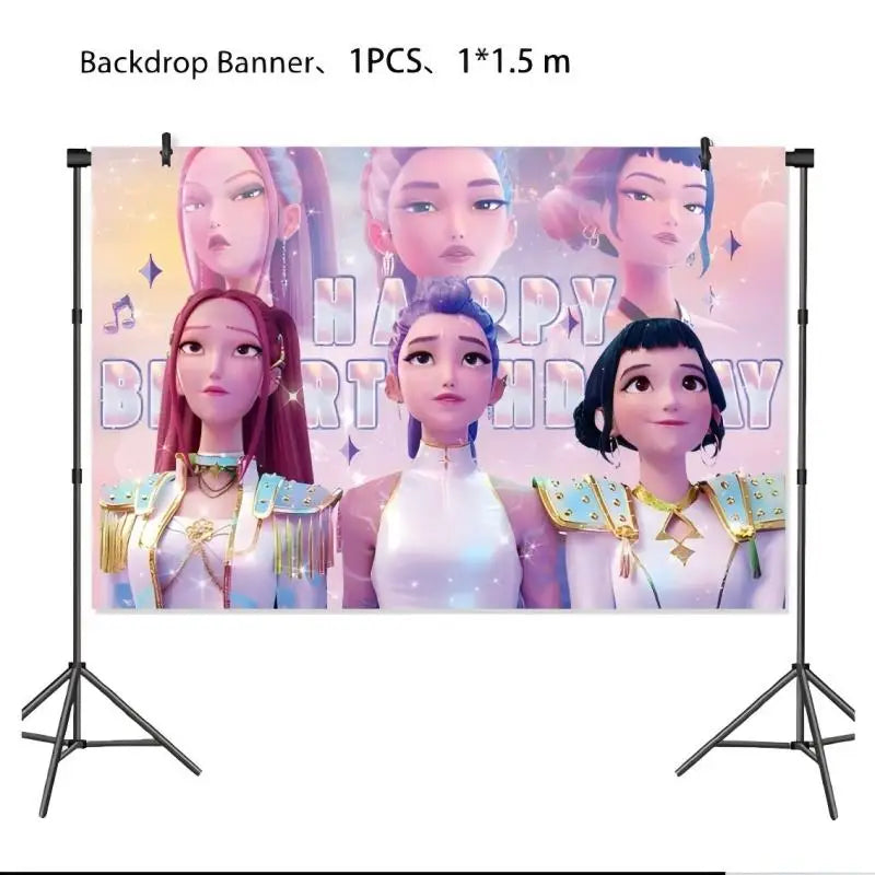 NEUE Dämon Jäger Kpop Geburtstag Dekorationen Set Geschirr Luftballons Banner Tischdecke Tasche Kpop Kuchen Dekor Für Mädchen Party Gefälligkeiten