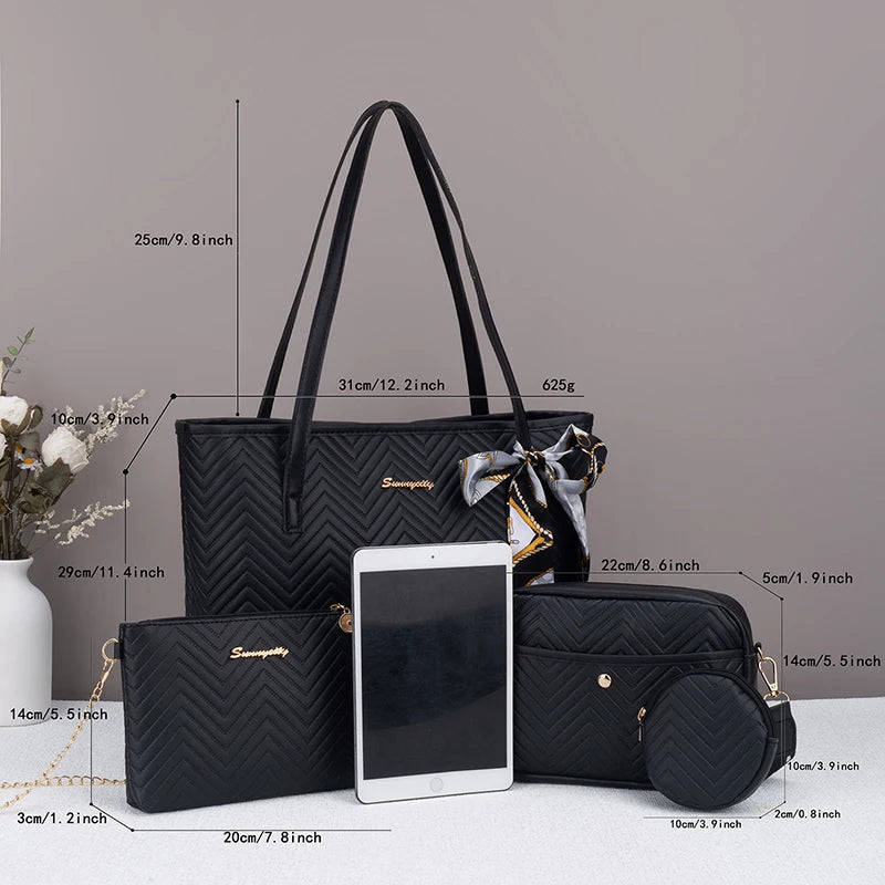 Wave pattern daily commuting large capacity tote bag handbag four piece set fashion trend personality change camera bag.