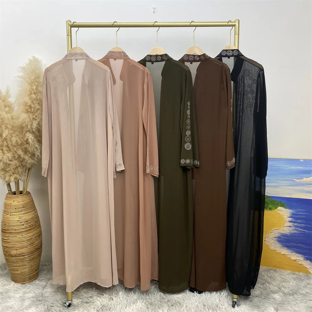 Luxury Diamonds Kimono Open Abayas for Women Muslim Dress Morocco Kaftan Dubai Turkey Party Gown Kebaya Islam Jalabiya Ramadan.