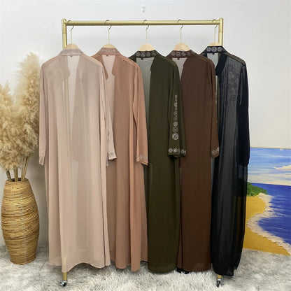 Luxury Diamonds Kimono Open Abayas for Women Muslim Dress Morocco Kaftan Dubai Turkey Party Gown Kebaya Islam Jalabiya Ramadan.