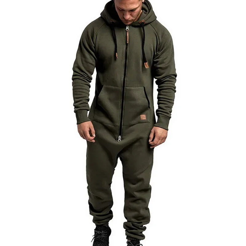 New Custom 3D Full Design Jumpsuit Pajamas Long-sleeved sports pants solid color splicing casual sweater men's zipper hoodie