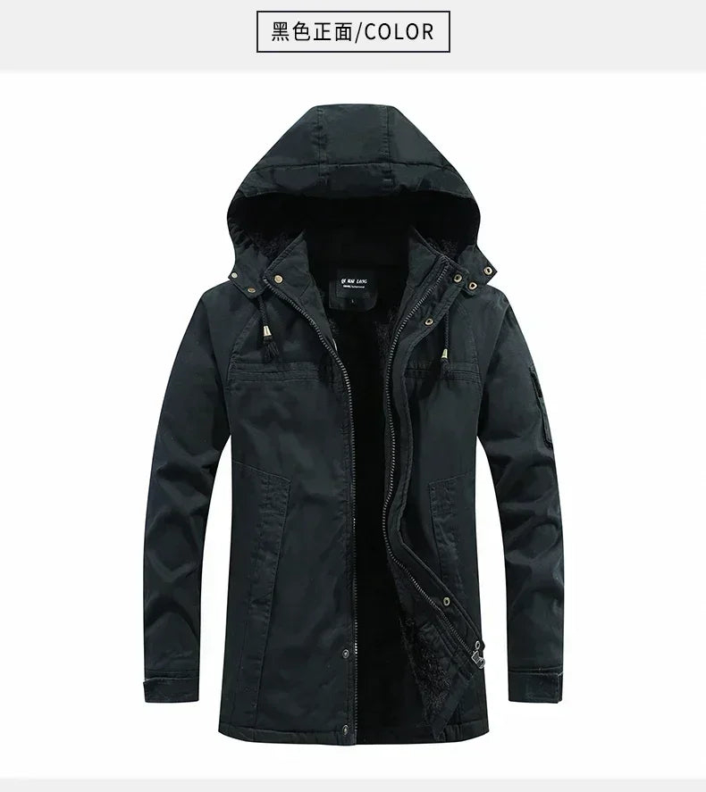 Parkas Coat Military Windproof Hooded Jackets Man Washed Cotton Thick Fleece Casual New  Winter Warm Varsity Jacket Men.