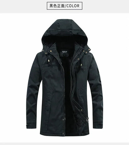Parkas Coat Military Windproof Hooded Jackets Man Washed Cotton Thick Fleece Casual New  Winter Warm Varsity Jacket Men.