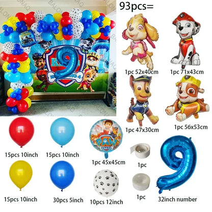 93PCS Dog Theme Party Set Birthday Party Decoration Paw Patrol Skin Dog Paw Balloon Bone Aluminum Film Balloon Decoration.