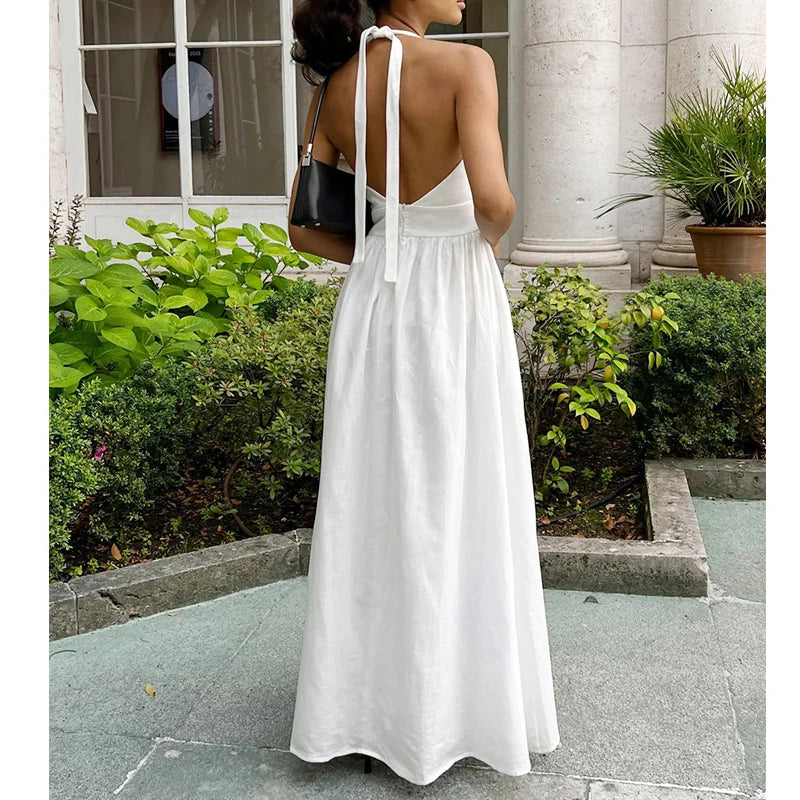 2023 neue Frauen Sommer Baumwolle Lange Kleid Ärmellose Sexy V-ausschnitt Boho Maxi Kleid Lose Stil Lange Kleid Vestidos Kleidung.