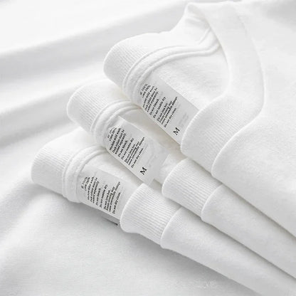 Spring Autumn 300g Heavy-duty Pure Cotton Long Sleeved  T-shirt FLoose White Top Thick Base Layer Underneath for Men and Women.