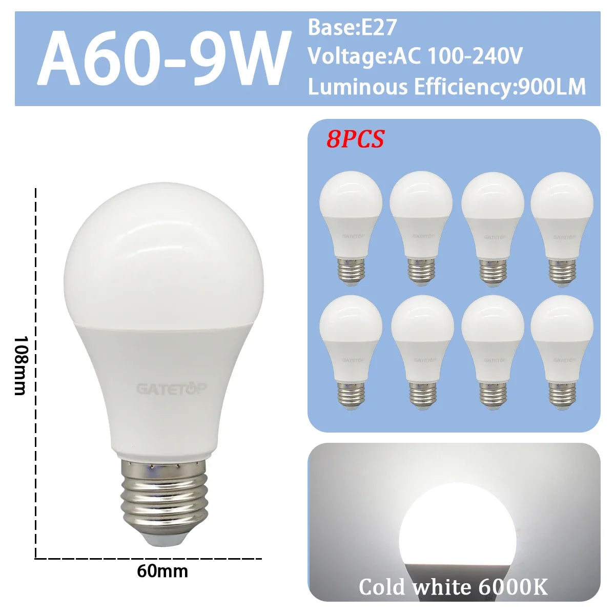 8PCS Led-lampe E27 B22 E14 220V GU10 Spot Licht 9W LED Glühlampe Retro Edison Vintage lampe AC 220V 110V Glas Lampen für Zuhause