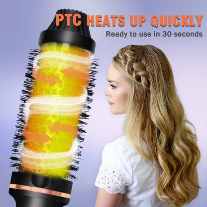 Curling Iron Brush PTC Heated Thermal Brush Ceramic Hair Curler Hot Brush Create Loose & Volume Curls Heating Hair Styling Brush