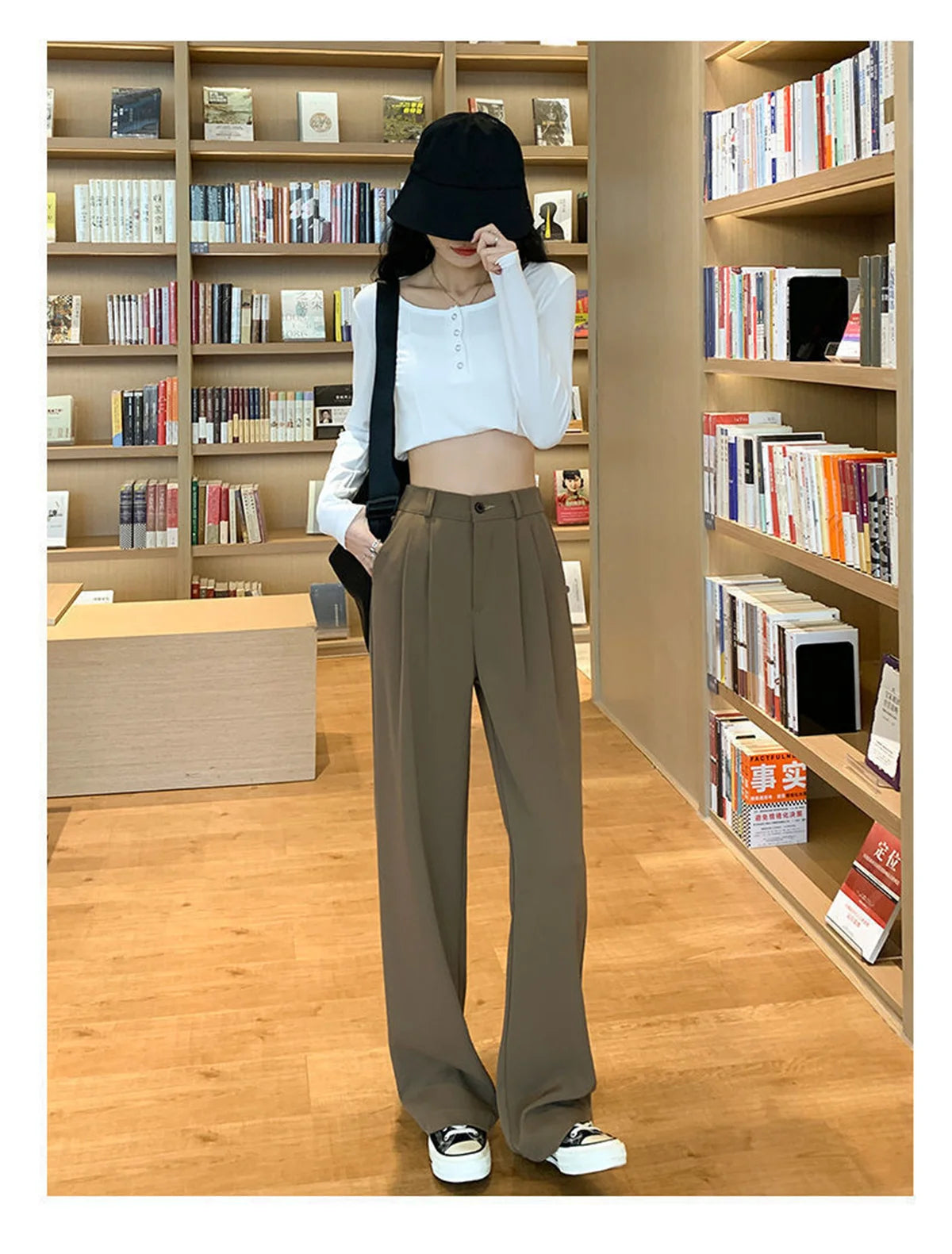 Fashion High Waist Wide Leg Pants Women Spring Fall Baggy Black Trouser Office Ladies Full Length Straight Suit Pant Outwear New.