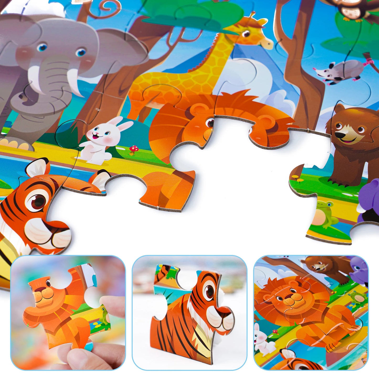 Kids Cartoon Animal Jigsaw Puzzles Montessori Educational Toys Parent-Child Theme Game Paper Educational Gift for Children.