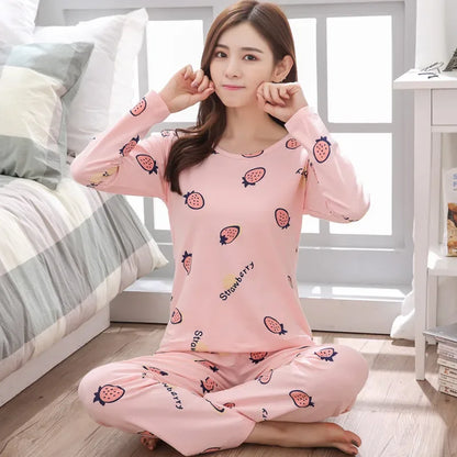 Herbst 2 stück Pyjamas Set Frauen Dünne Sexy Nachtwäsche Schöne Hause Anzug 2025 Rundhals Mädchen Teetasse Nachtwäsche Langarm pyjamas.