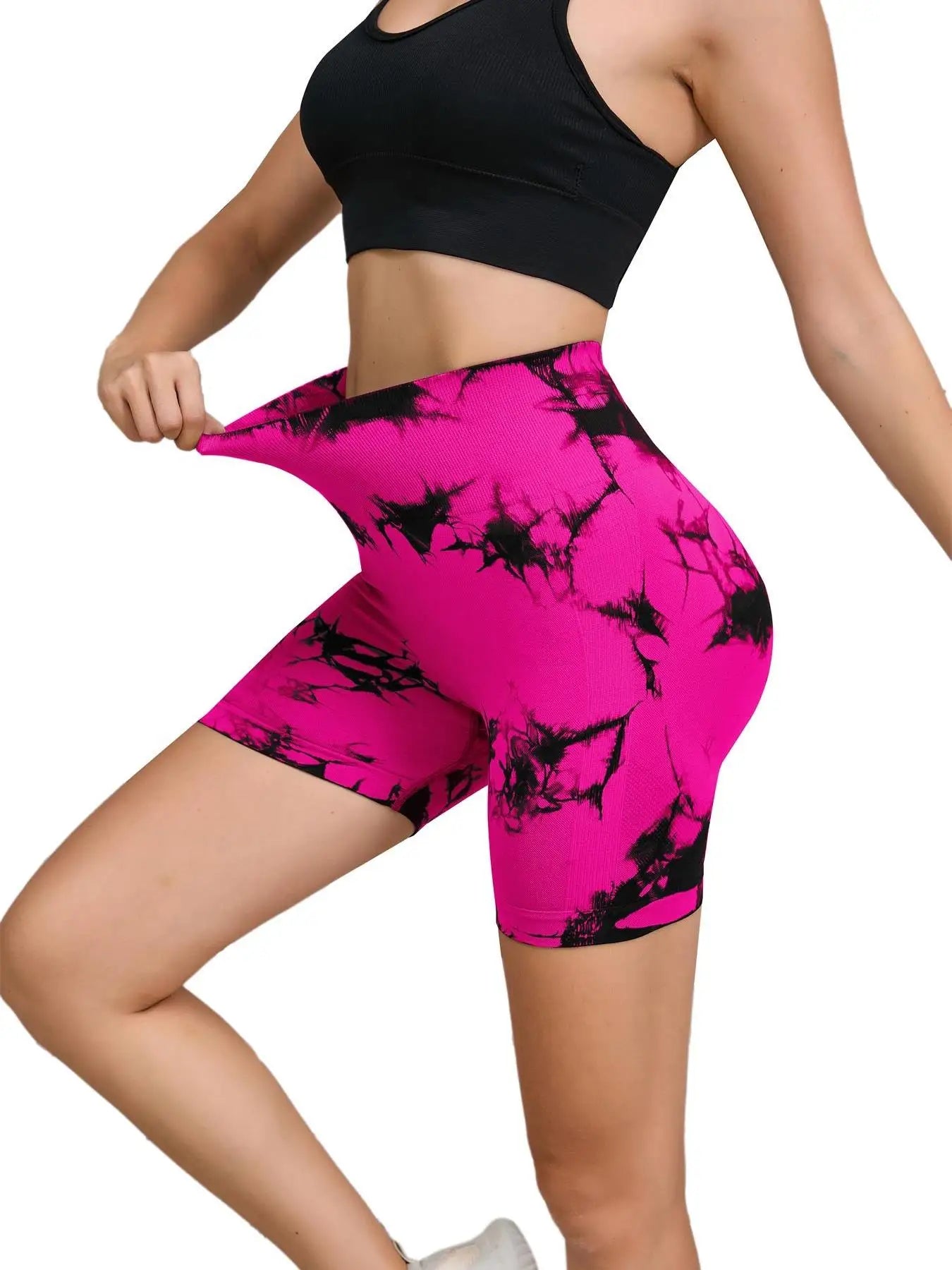 Tie Dyed Seamless Fitness Pants Women's High Waist and Hip Lifting Sports Tight Shorts Running Sexy Peach Fitness Yoga Shorts.