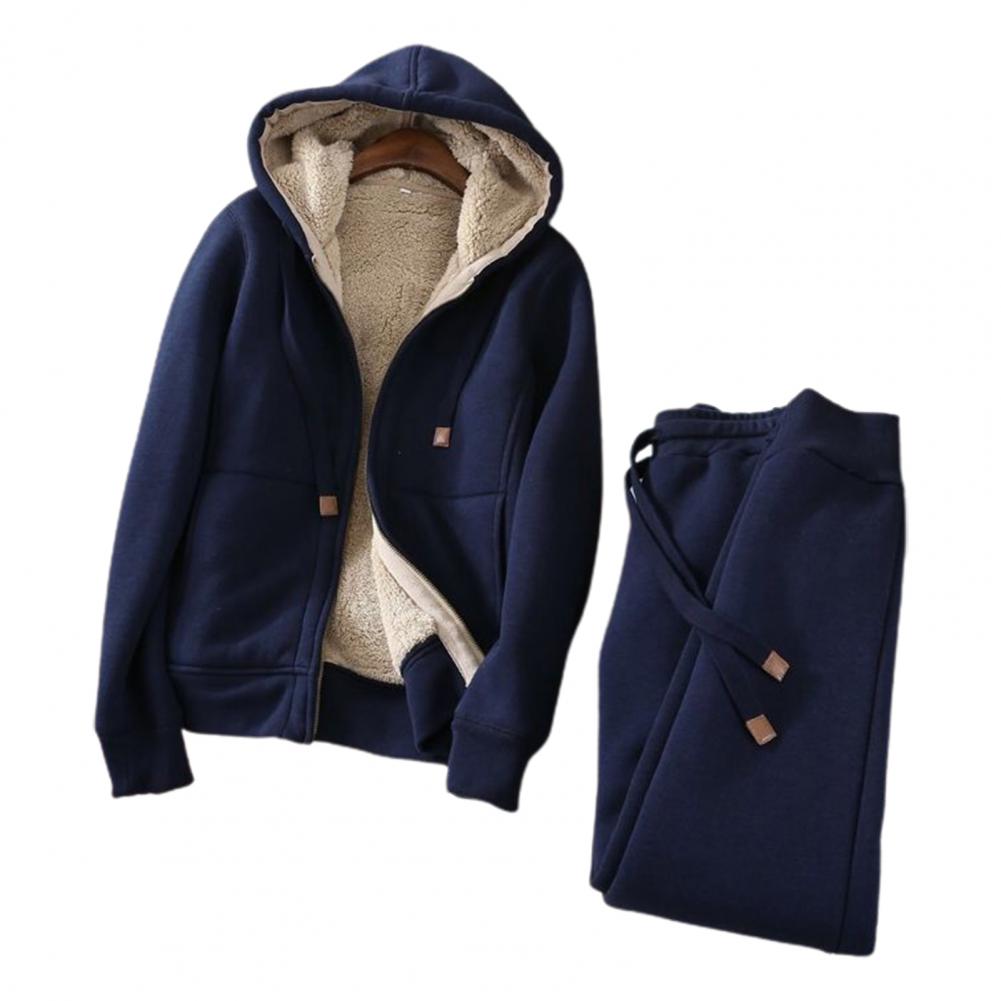 Women's Sweatshirt Pants Suit Autumn and Winter Warm Long-sleeved Fleece Thick Hoodie Coat Jogger Pants Sportswear Two-piece Set.