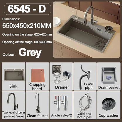Thickening 304 stainless steel nano-coated Kitchen Sink Large-Capacity Single Sink Wear-Resistant Grey tank