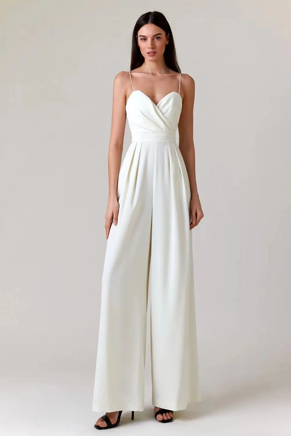 2025 Spring Summer Chiffon Elegant Jumpsuits Women Spaghetti Strap High Waist Wide Leg Jumpsuits Overalls Solid Womens Jumpsuit