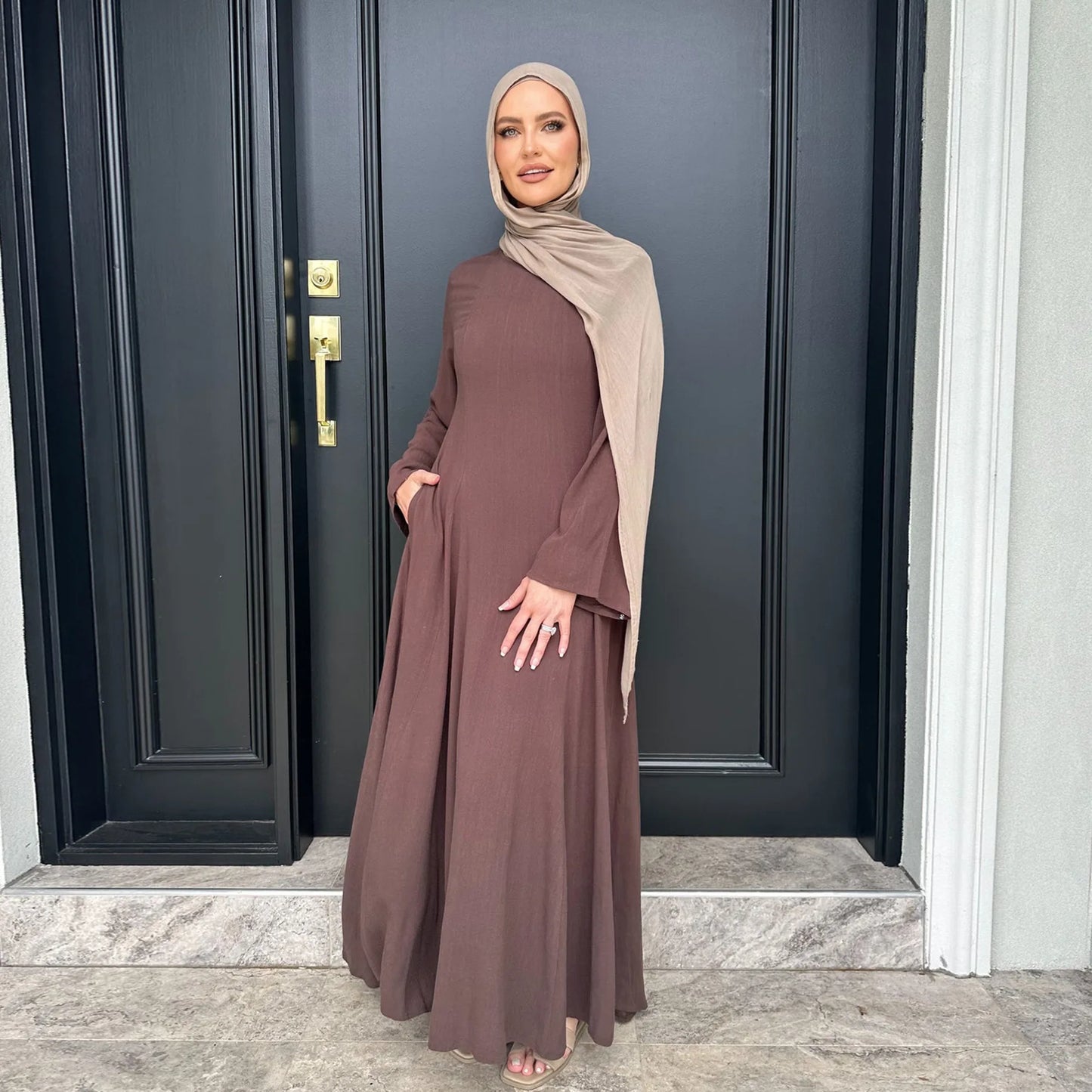 2025 Summer Arabic Muslim Women Modest Dress Eid Dubai Plain Abaya Islam Party Outfit Elegant Holiday Dresses Turkey Kaftan Robe.