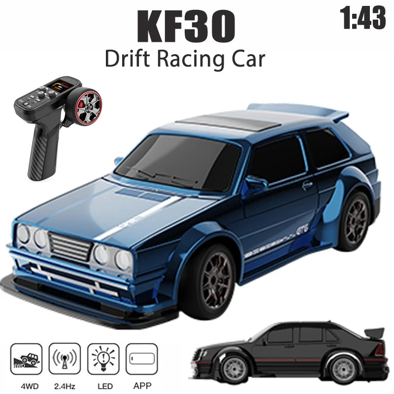 KF30 1:43 4WD Drift Racing Car With Gyroscope Speed Adjustment Real Lighting Control and Damping High Speed RC Cars For Kids Toy.