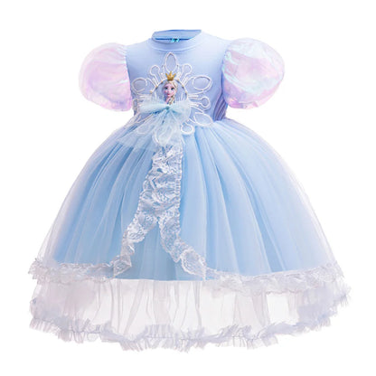 Mädchen Schneekönigin Spitze Schleife Prinzessin Kleid Elsa Cosplay Disney Performance Kleidung Kinder Halloween Karneval Party Fee Outfits.