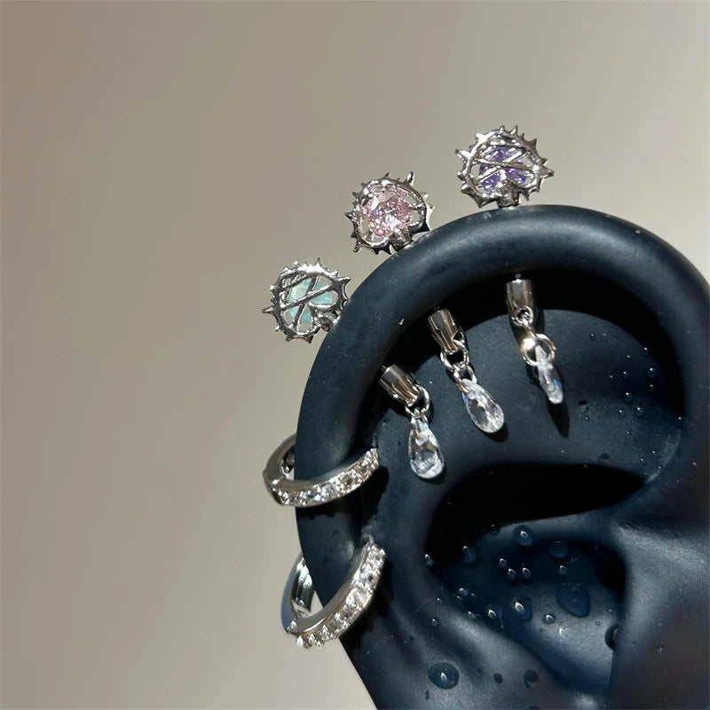1 PCS Thorn Love Heart Water Droplet Zircon Ear Bone Nail 316L Medical Titanium Steel Earrings for Women Y2K Punk Jewelry.