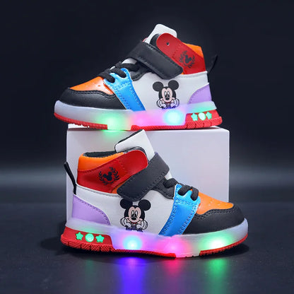 Disney Children's Sneaker Cute Minnie Mickey Cartoon Led Lighted Shoes for Kids Boys Girls Luminous Shoes Toddler Flash Lights.