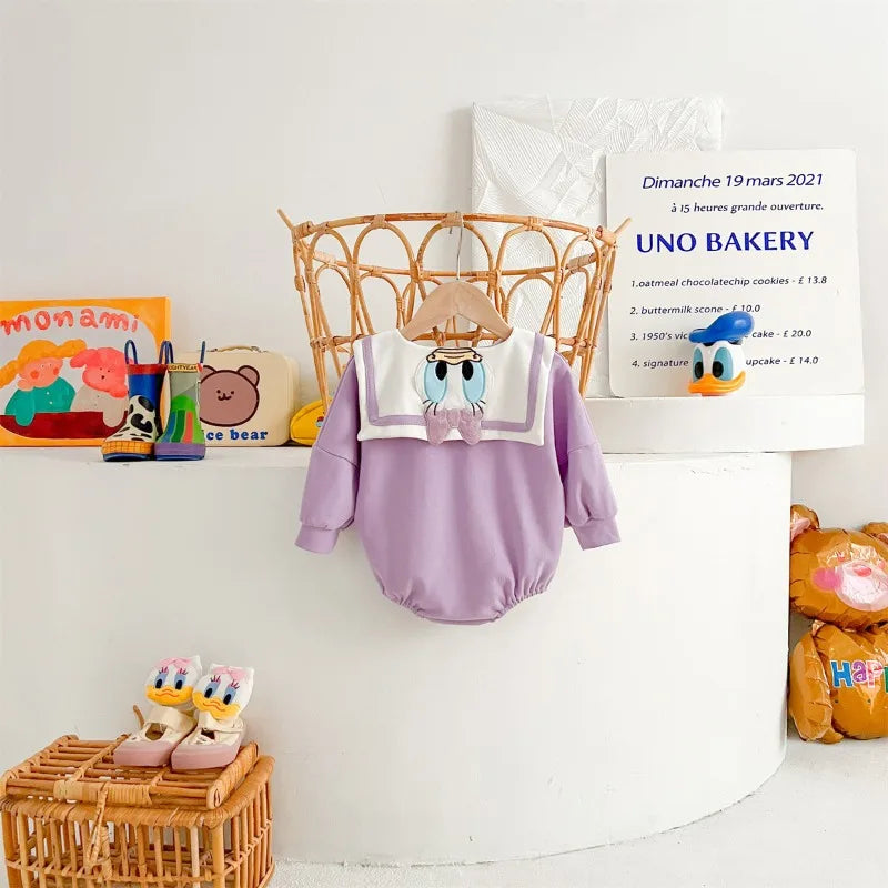 Neugeborenen Baby Strampler Socke Hut 3 stücke Set Cartoon Donald Daisy Ente Kleidung Jungen Mädchen Overall Infant Kurzarm Body k732