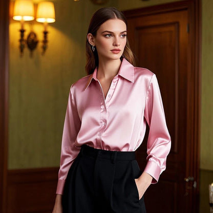 Luxury Satin Finish Shirts And Blouses For Women Clothes Casual Top OL Long Sleeve Single Breasted Elegant French Solid Blouses.