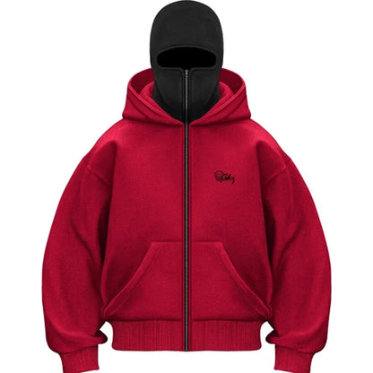 Sturmhaube Herren Kapuzenpullover mit Reißverschluss, Winter, warm, lässig, Y2K mit Kapuze, Gesichtsmaske, Reißverschluss-Design, Sportjacke, Outdoor-Aktivitäten.