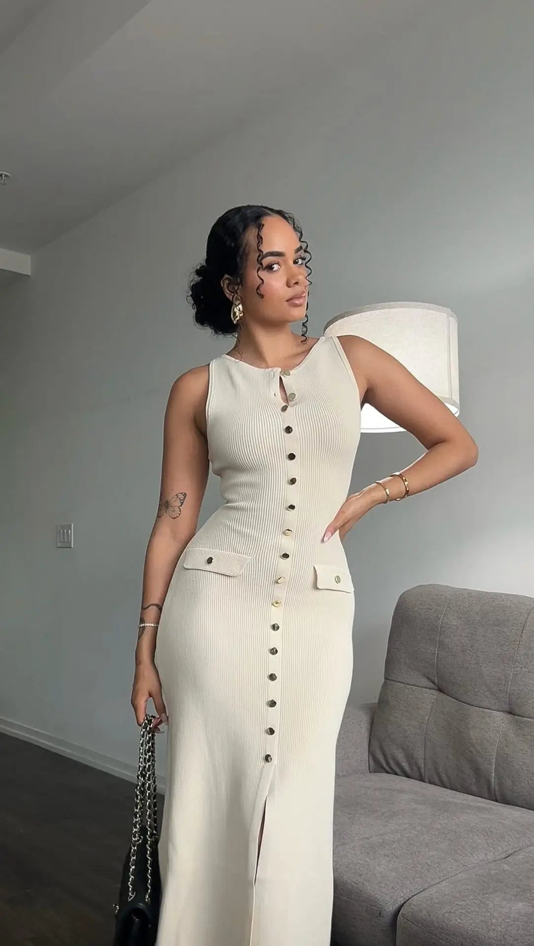 Tossy Strick-Maxikleid mit gerippter Strickjacke, weiblich, hohe Taille, schlanke Tasche, ärmellos, elegantes Partykleid, Damen-Strickwaren, langes Kleid