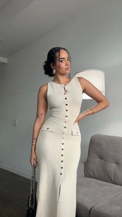 Tossy Strick-Maxikleid mit gerippter Strickjacke, weiblich, hohe Taille, schlanke Tasche, ärmellos, elegantes Partykleid, Damen-Strickwaren, langes Kleid