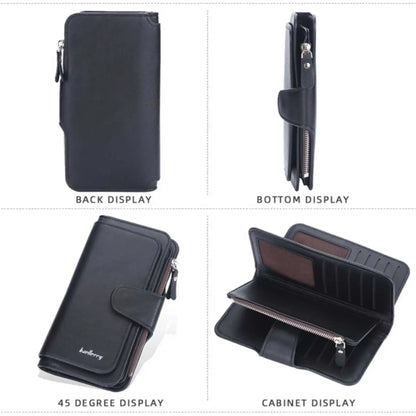 Large Capacity Women's Long Leather Wallet Zipper Buckle Multi-Card Triple Fold Coin Purse Clutch Bag Card Holder.