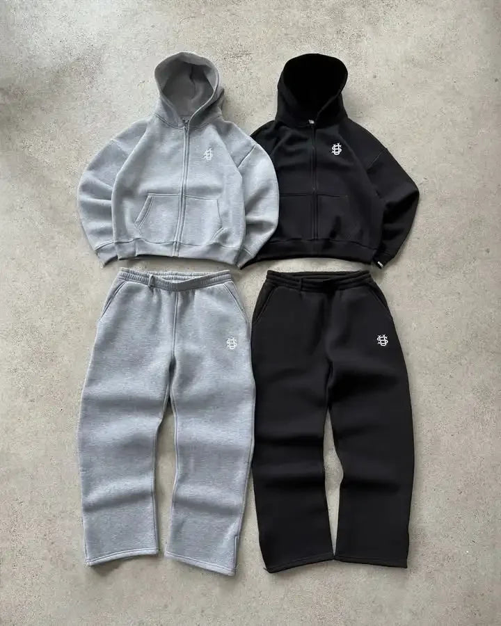 2025 American casual zipper hoodie sweatpants two-piece y2k clothing men's hip-hop embroidered oversized sweatpants casual pants.