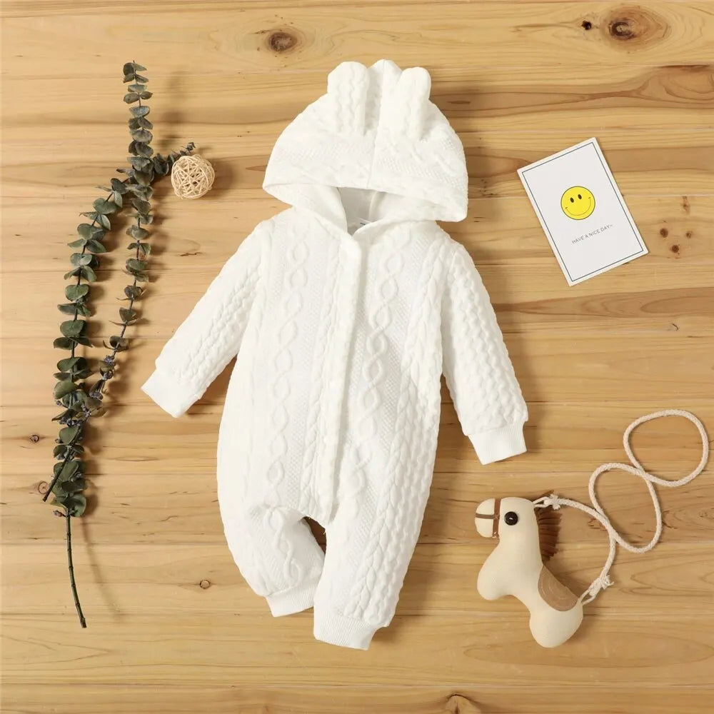 0-18 Monate Neugeborenes Baby Mädchen Bodysuit einfarbig Hoodie Langarm Stram pler Herbst & Winter warme Overall Kleidung für Baby.