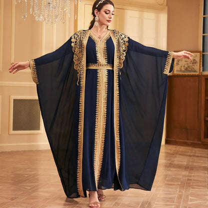 Ramadan Sequins Dubai Abayas Arab Tunics Batwing Sleeve Dresses For Women Gala Two pieces Moroccan Elegant Kebaya