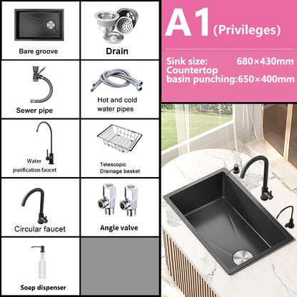 Black Stainless Steel Kitchen Sink Waterfall Sink dishwashing Basin Large Single Sink Household Sink Under The Counter Sink