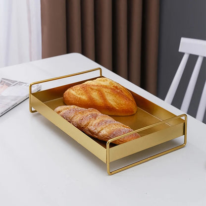 1PC Nordic Metal Tray Dried Fruit Plate Snack Fruit Dish Rectangular Snack Tray Storage Plate With Lid Dessert Tray.