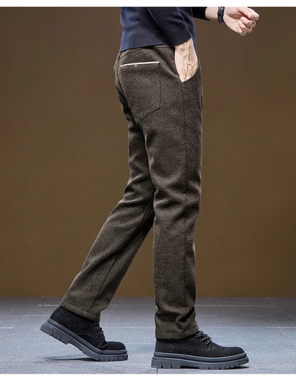 Men's Winter Velvet Casual Pants Thickened Warm Slim Fit Comfortable Solid Color Trousers Korean Fleece  Fashion Outdoor Jogging.