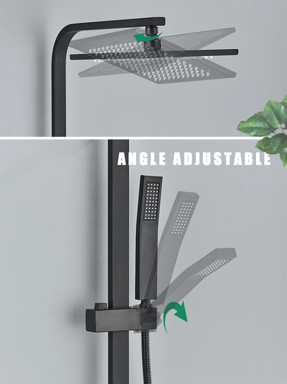 Rainfall Bathroom Shower Faucet Kit With Bidet Wall Mounted Stainless Steel Hot Cold Water Mixer Tap System With Rack,Tub Spout