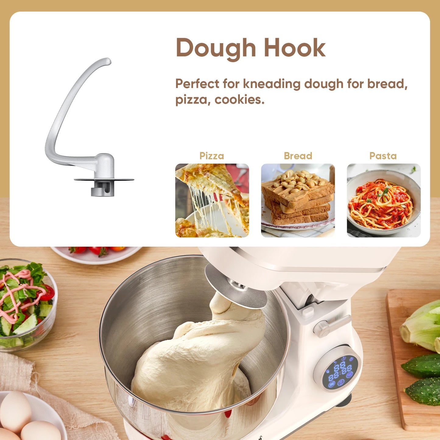 5L Kitchen Stand Mixer, 1200W 11-Speeds DC Motor, Digital OLED Screen, Electric Food Mixer with Dough Hook, Whisk.
