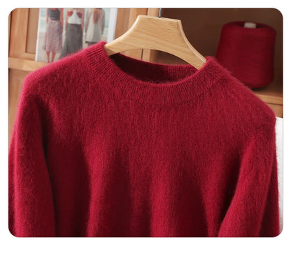 Women's Round-neck Mink Cashmere Sweater Soft Pullover Jumper Comfortable Knitted Top for Autumn Winter Pure Mink Material