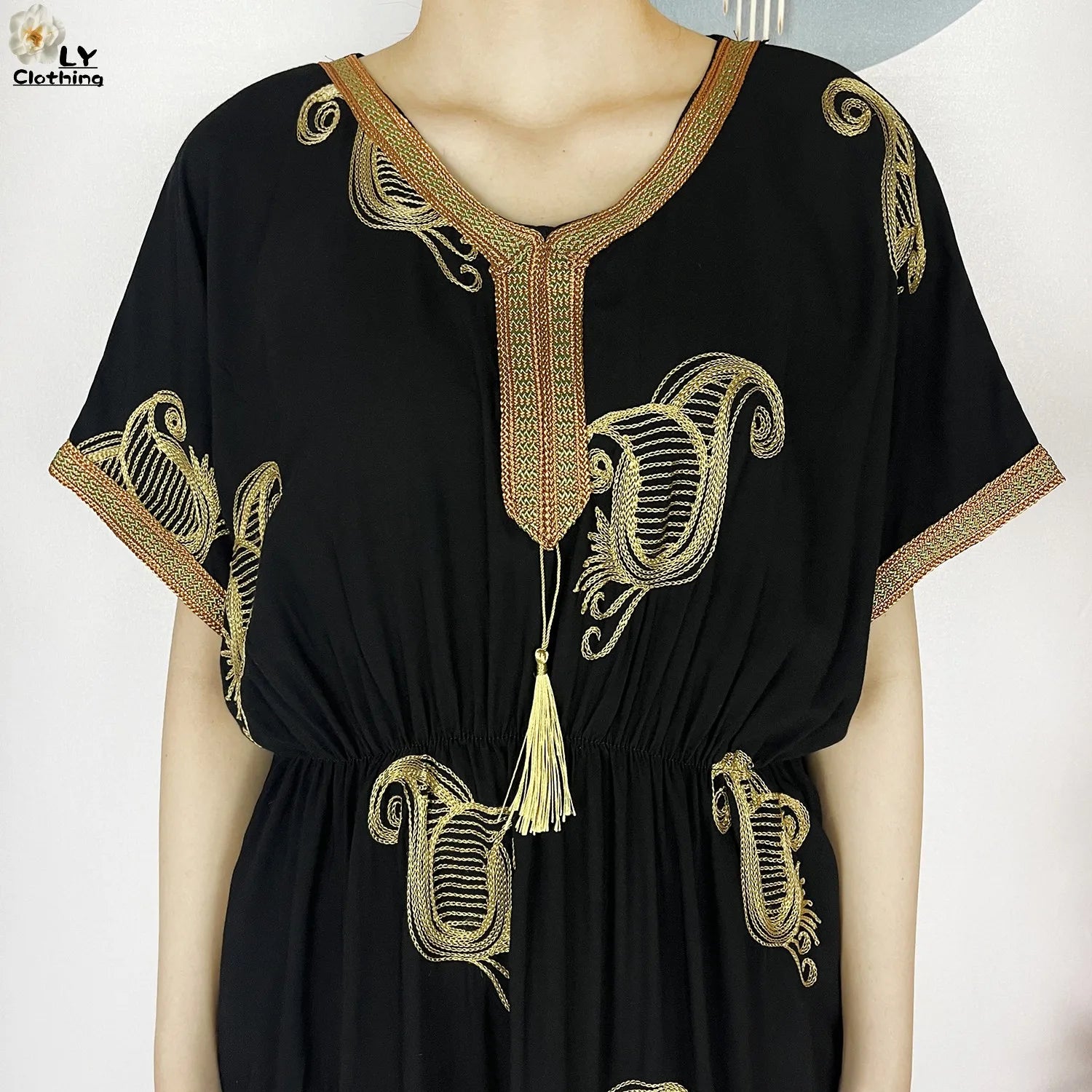 New Dubai Fashion Women Party Evening Dress 2024 Summer Short Sleeve Elasticity Embroidery Femme Robe African Islam Loose Abaya.