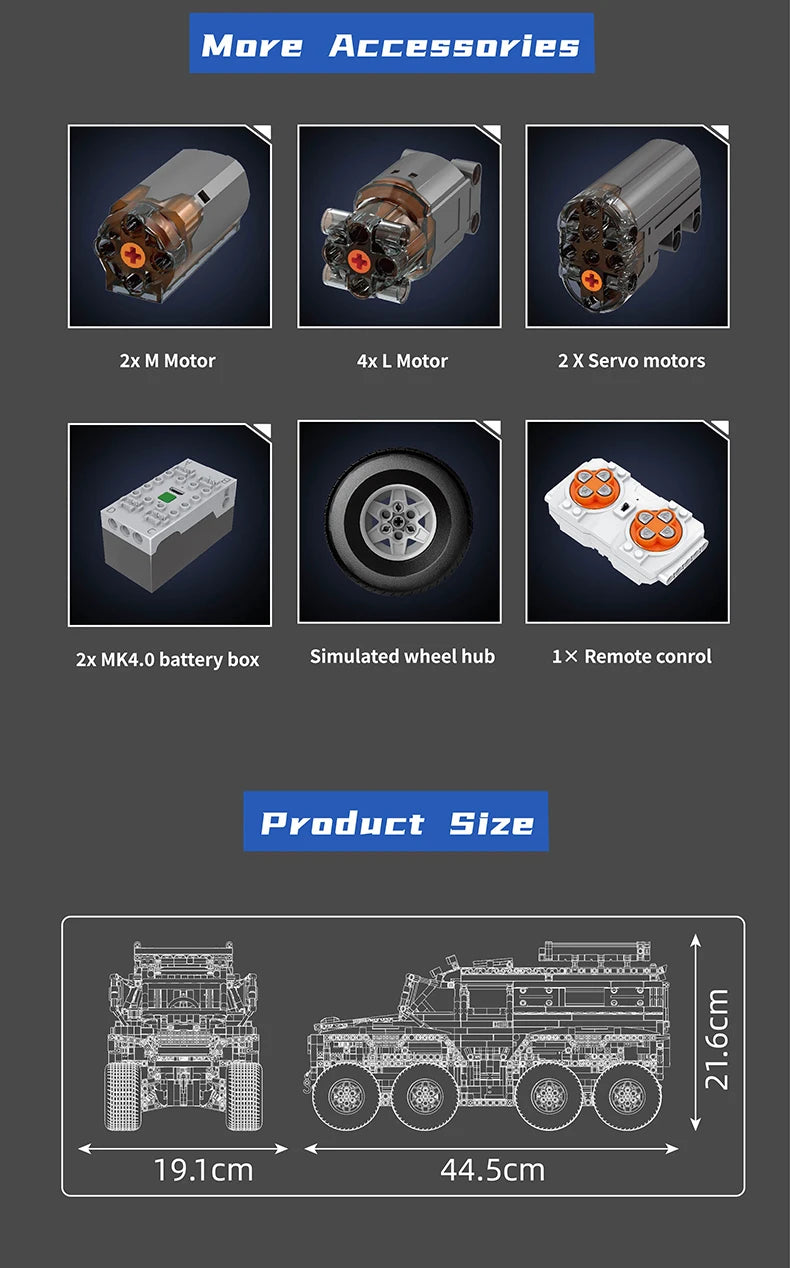Mould King 13088 13089 Technical Car Toys The RC Avtoros Shaman 8x8 Building Block Assembly Car Brick Set Kids Christmas Gift.